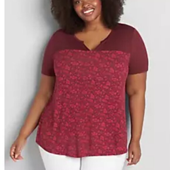 Lane Bryant red floral Notch-Neck High-Low Subtle Swing Tee size 14/16 - Picture 1 of 5